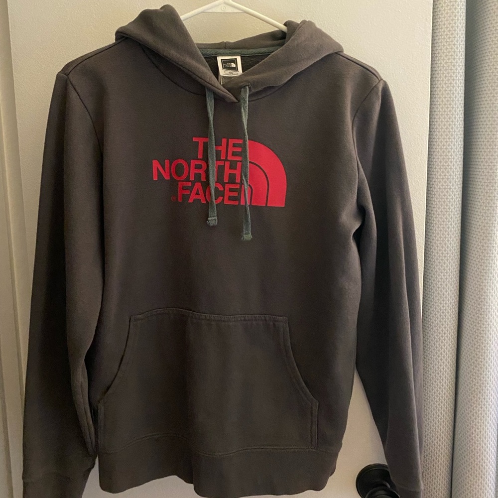 Grey and Pink North Face Hoodie